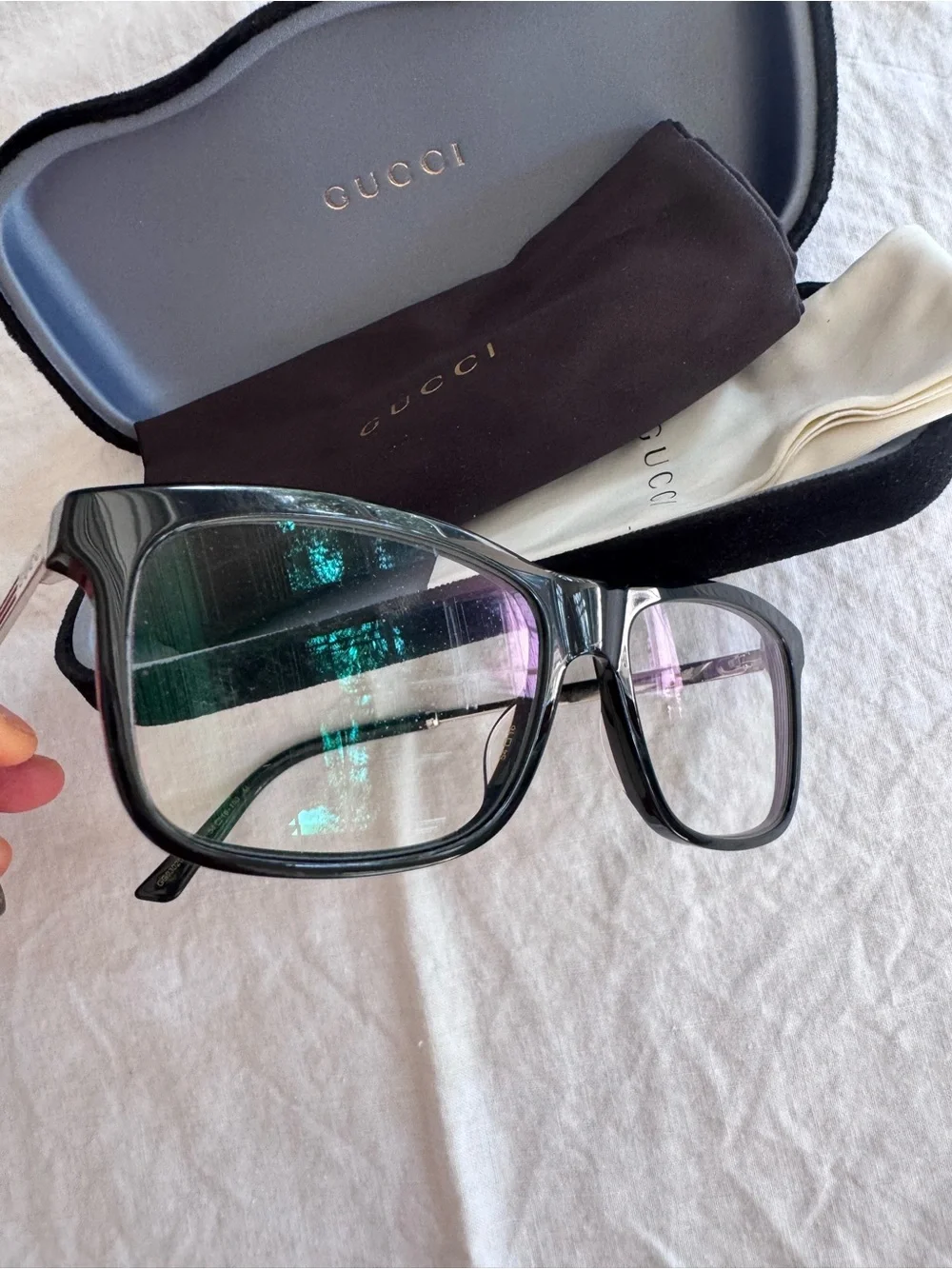 Gucci Eyeglasses Frames GG 003020 0Z 54x16x150 Black w/ Silver Red Green Striped